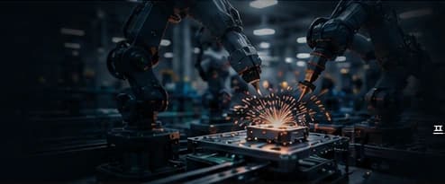 Industrial robots welding on an automated production line