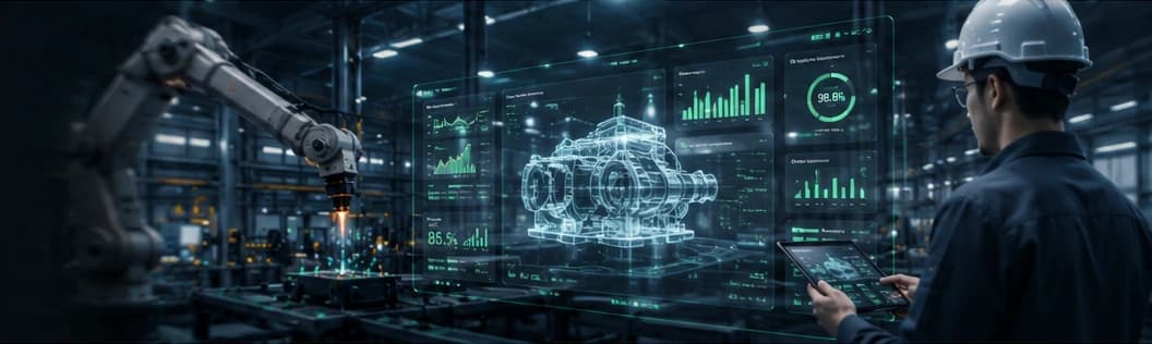 Engineer supervising an AI-connected industrial production line