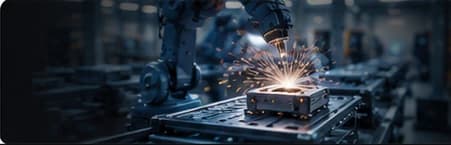 Robotic welding cell in a modern factory