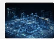 Blue industrial digital-twin visualization